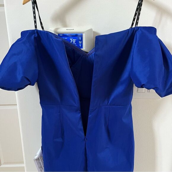 Tadashi Soji SHO Off-Shoulder Puff-Sleeve Taffeta Dress in Blue S NWT - Picture 10 of 16